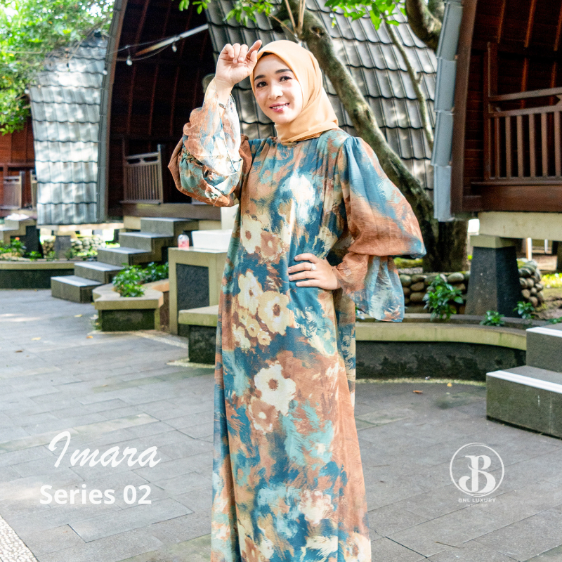 Gamis Syari Ceruty Premium Motif Bunga Model Imara Series 02 Bnl Luxury