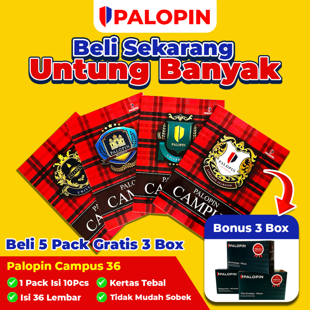 

5 Pack Buku Tulis Palopin 36 Lembar Free 3 Box Amplop Putih Palopin 104