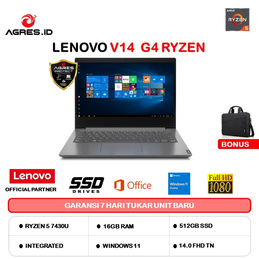 LENOVO V14 G4 RYZEN 5 7430 8GB 16GB 512GB W11+OHS 14.0FHD 2Y GRY -13ID