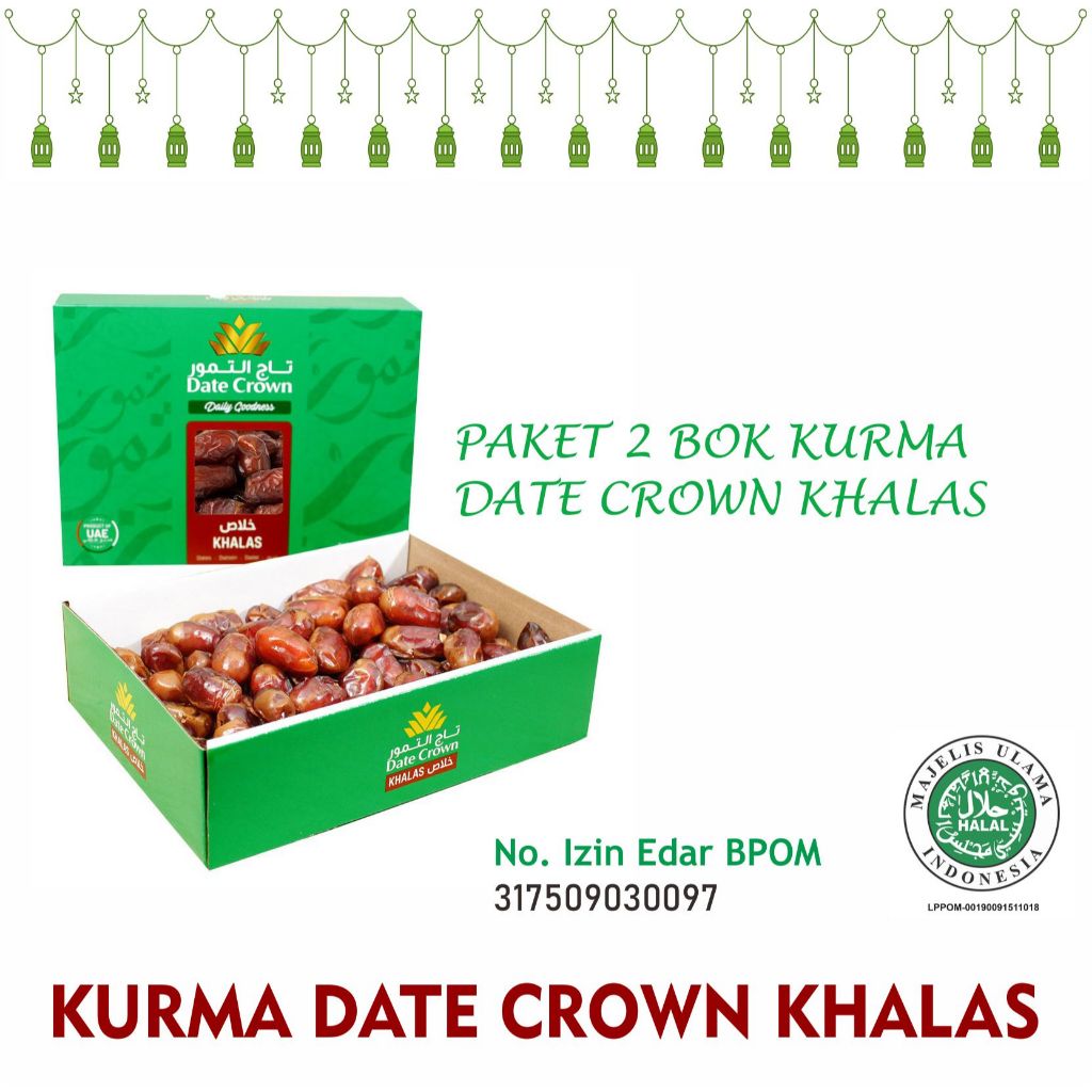 

2 Bok Kurma Date Crown Khalas lunak dan manis rasannya Isi 1 kg Kemasan Baru