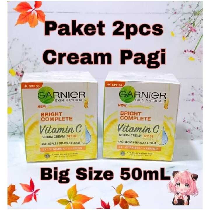 (2GDK) Paket Dua GARNIER BRIGHT COMPLETE Vitamin C Day Cream SPF 36, 50ml Big Size- 2 produk GARNIER