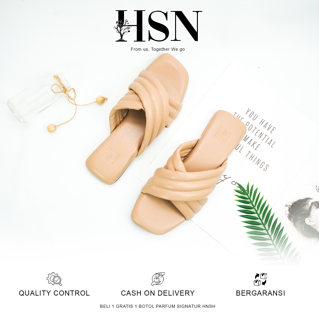 HSN Sandal BASILA Flat Wanita - Warna Biscuit | Beli 1 Gratis 1 Parfume