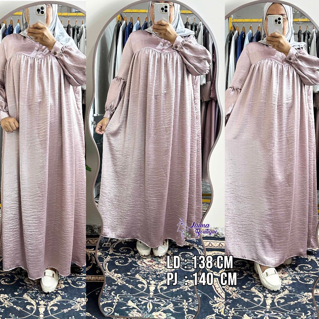 LAIMABOUTIQUE G14 - GAMIS RUMAISA SILKY BARBIE BLUSH LD 138 RESLETTING LENGAN BABY DOLL WUDHU DAN BU
