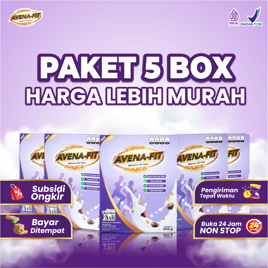 

Paket 5 Box Avena Fit Sereal Sehat - Ampuh Turunkan Kolesterol Tinggi Secara Alami