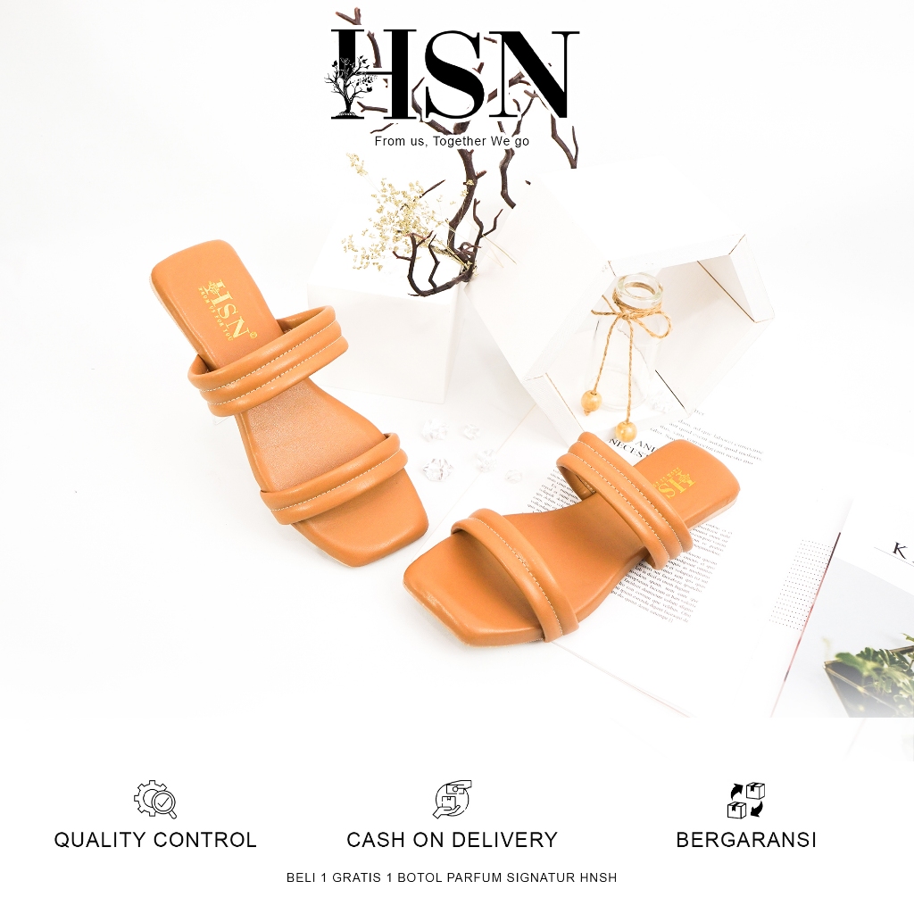 HSN Sandal AGNESIA Flat Wanita - Warna Tan | Beli 1 Gratis 1 Parfume