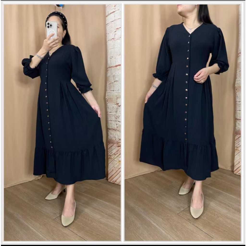Felin midi dress crinkle premium import baju dress kasual