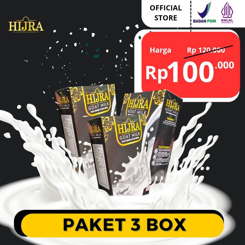 

PAKET 3 BOX SUSU HIJRA GOAT MILK-Susu Kambing Etawa Solusi Atasi Masalah Sendi Dan Asam Urat Pengeroposan Tulang Susu Kambing Etawa Kesehatan Tulang Susu Kambing Bubuk Murni Original Susu Asam Urat