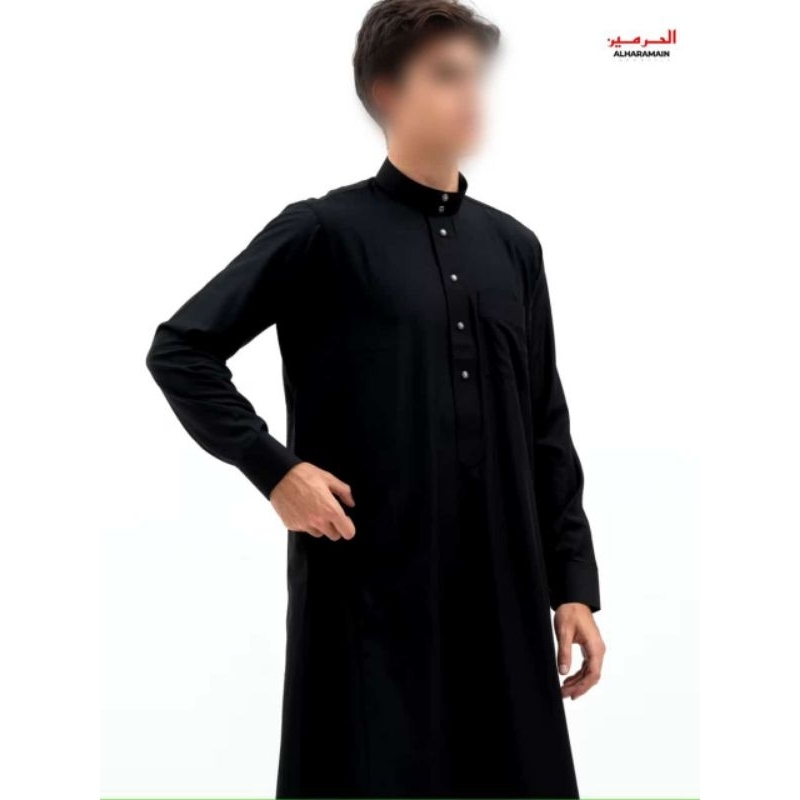 Jubah Al Haramain Remaja Lengan Manset Hitam PutihBahan Katun Zanzibar