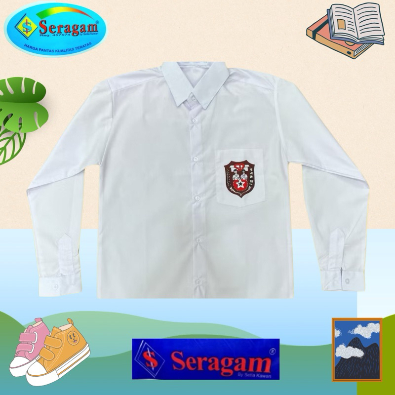 Seragam Sekolah SD Lengan Panjang Berlogo/Badge Merk Seragam Original / Seragam Sekolah Sd / Seragam