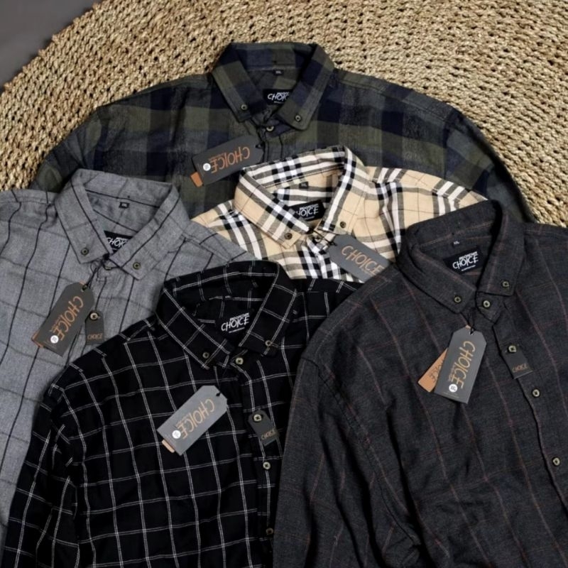 kemeja pria flanel lengan panjang garis garis terhits hem pria kemeja keren