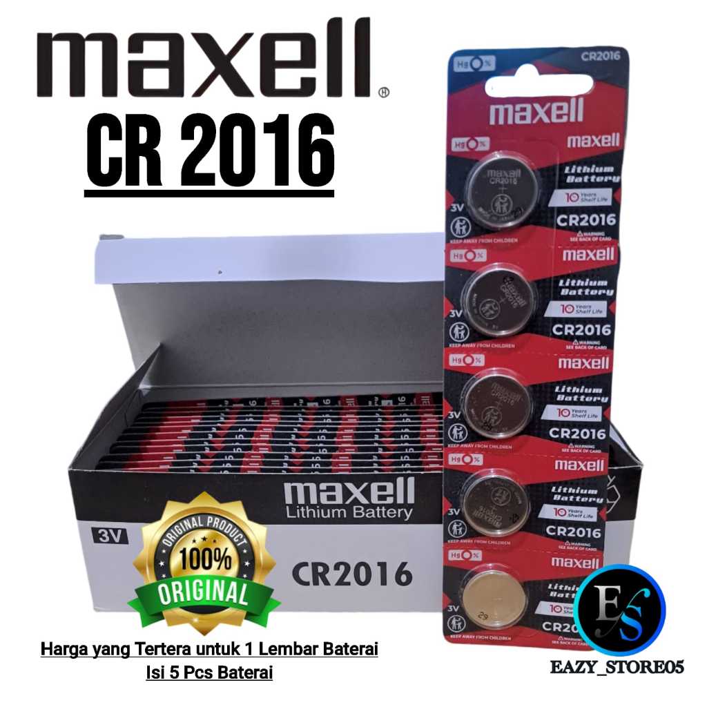 Baterai Maxell CR2016 3V Original Made In Japan Batre CR 2016 CR2016 Maxell Perlembar Dwjl
