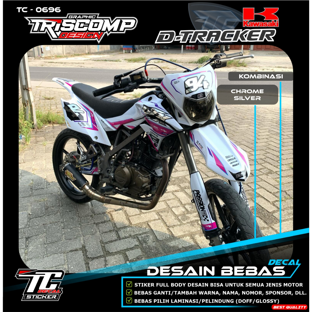Stiker custom Decal dtracker 150 new fullbody motif simpel kombinasi chrome timbul - Sticker skotlet