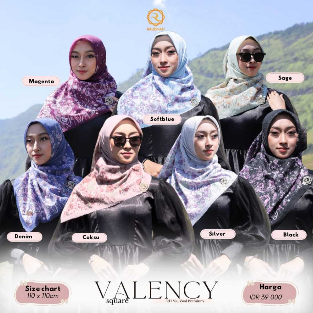 Hijab Segi empat Premium Voal Motif Thalia. Clara , Jihan, Veera Square Zyza By Raudhah Original