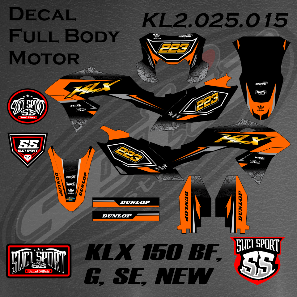 DECAL KLX BF / STICKER KLX HITAM ORANGE KLX 150 BF G SE NEW, DESAIN FREE CUSTOM (KL2.025.014)