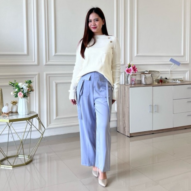 POLY KANTONG 1299 || CELANA KAIN BAHAN ADEM TERBARU || CELANA KULOT KANTONG WANITA BAHAN POLO LINEN 
