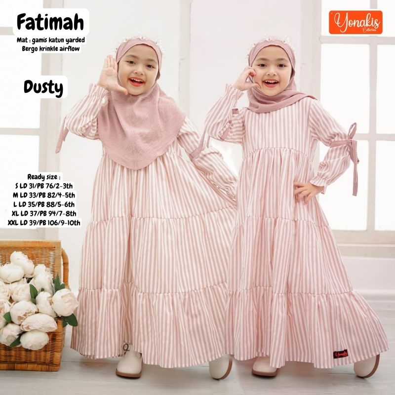 Hakan.kidshop - Busana Muslim Anak Perempuan Motif Salur set Bergo Crinkle Fatimah Series by Yonakis