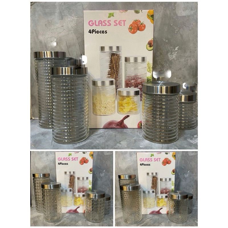 Toples kaca set 4 pcs toples kue kaca lebaran toples kaca set isi  4 pcs
