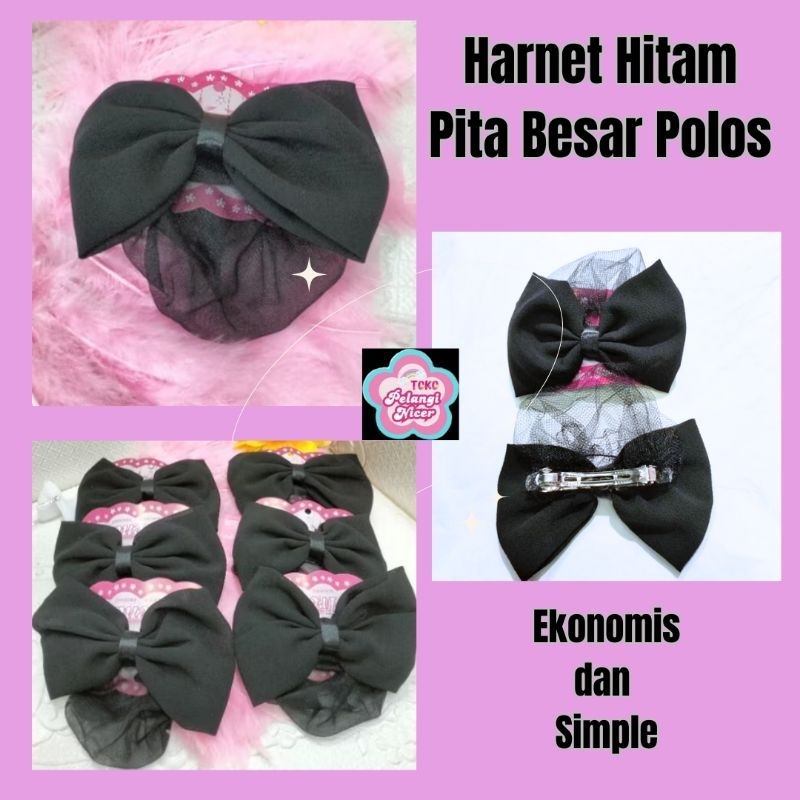 Harnet Hitam Pita Besar Polos Harnet Ekonomis Simple Aksesoris Hairnet Harnet Kerja