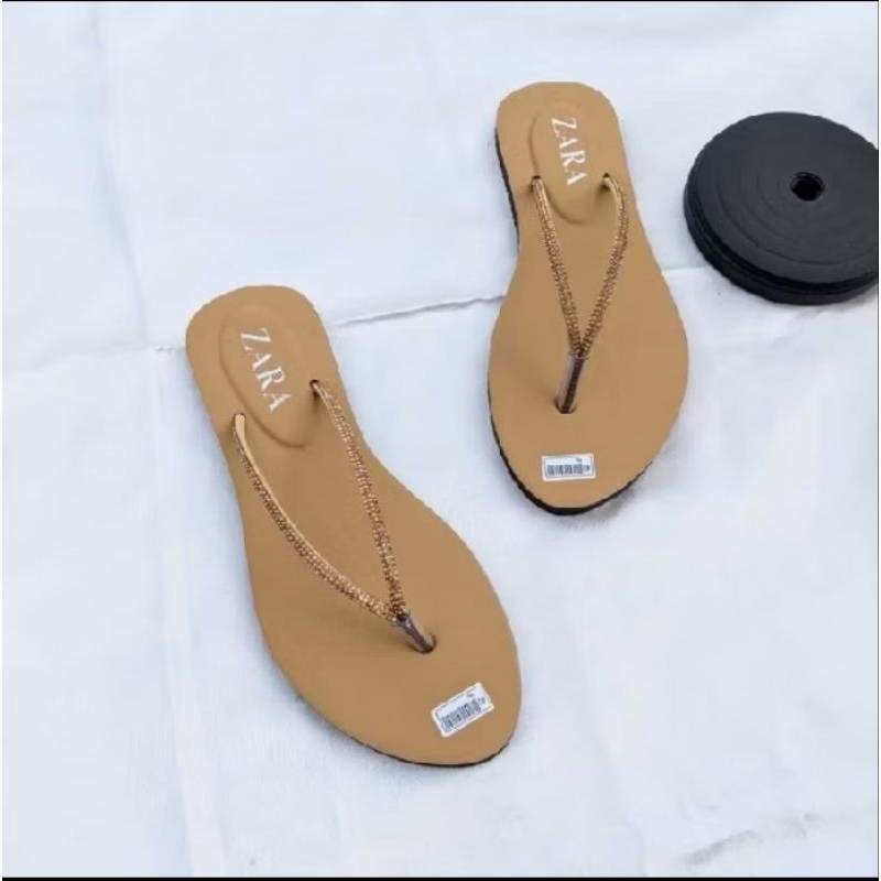 Sandal Jepit Wanita Kekinian, Sandal Jepit wanita motif Zara Tali full Mutiara Terbaru