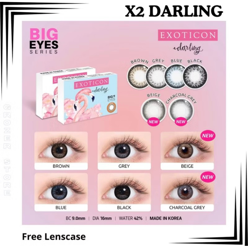 SOFTLENS X2 - DARLING NORMAL DIA. 16.00mm | BIG EYES | BLACK | GREY | BROWN+TEMPAT SOFLEN