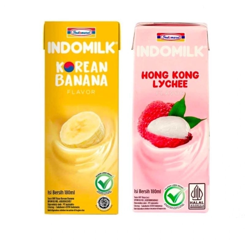 

Indomilk susu cair UHT hongkong lychee/ korean banana 180 ml