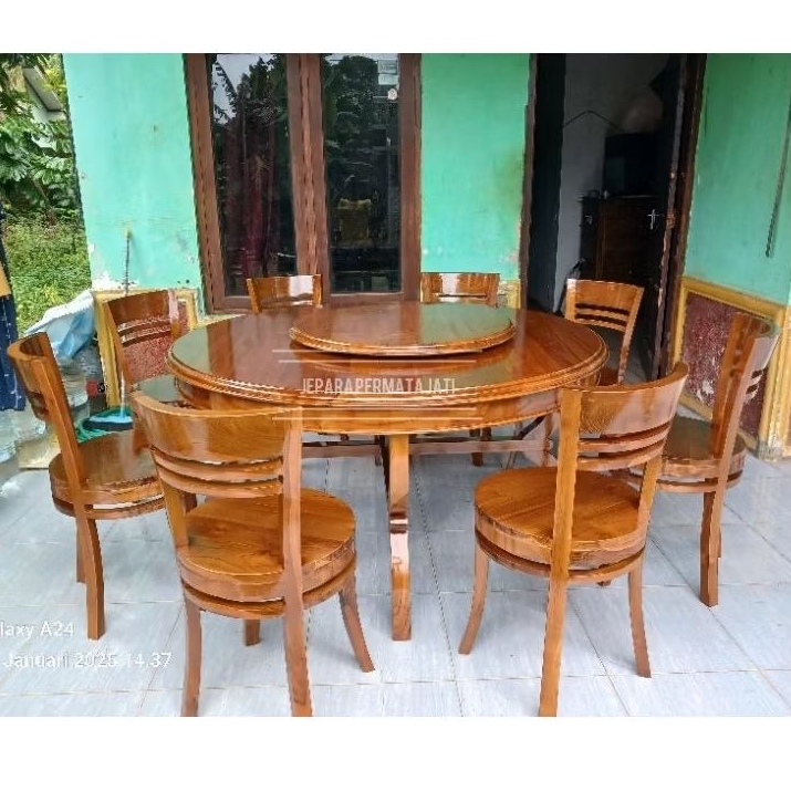 Meja makan jati bulat kursi 8 furniture jepara / set kursi makan bulat / round dinning table