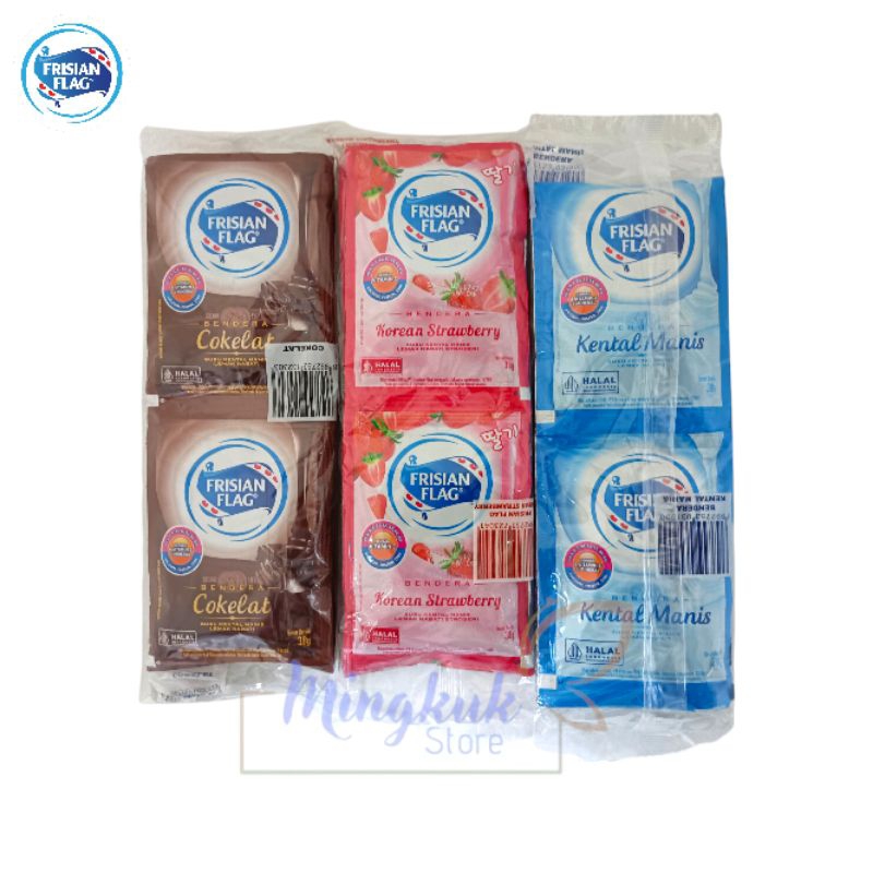 

Susu Bendera Kental Manis Sachet Isi 6 - Frisian Flag Cokelat, Korean Strawberry, Putih Sachet Isi 6