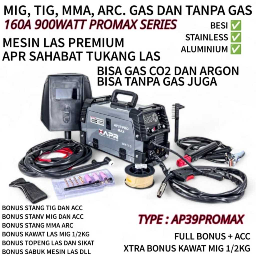 APR AP39PROMAX Mesin Las MIG TIG MMA ARC 130A 900WATT AP39PRO DEKWE DK120 full bonus welding machine