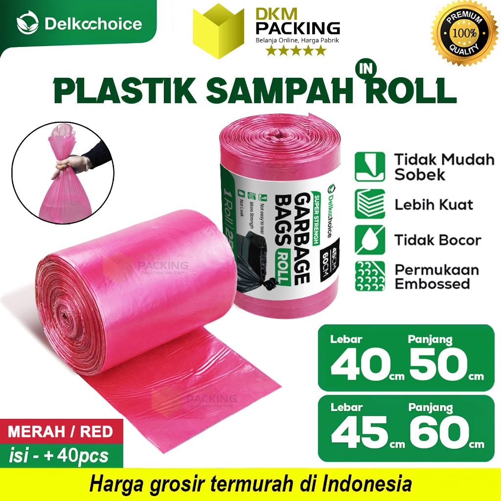 Kantong Plastik Sampah MERAH Red Magenta Trash Bag Warna Premium Virgin Plastic Tebal DELKOCHOICE