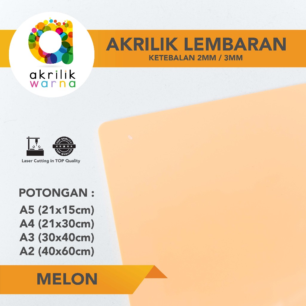 AKRILIK WARNA LEMBARAN POTONGAN - Pastel Orange Melon A5 A4 A3 A2