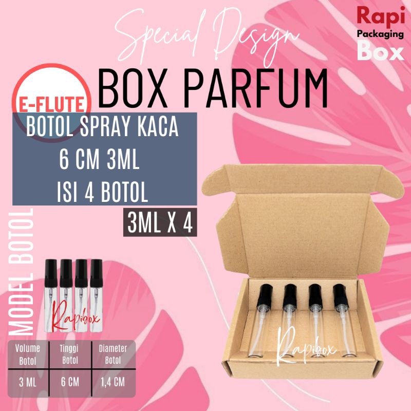 

Rapibox Box Parfum Khusus SPRAY KACA 3 ML 6 CM ISI 4 BOTOL E-Flute
