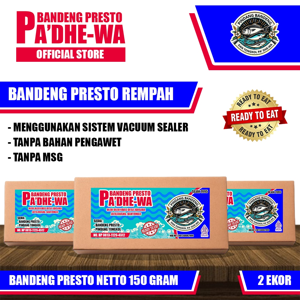 

BANDENG PRESTO REMPAH PA'DHE-WA DURI LUNAK 150 GRAM (ISI 2 EKOR) - VACUUM SEALER