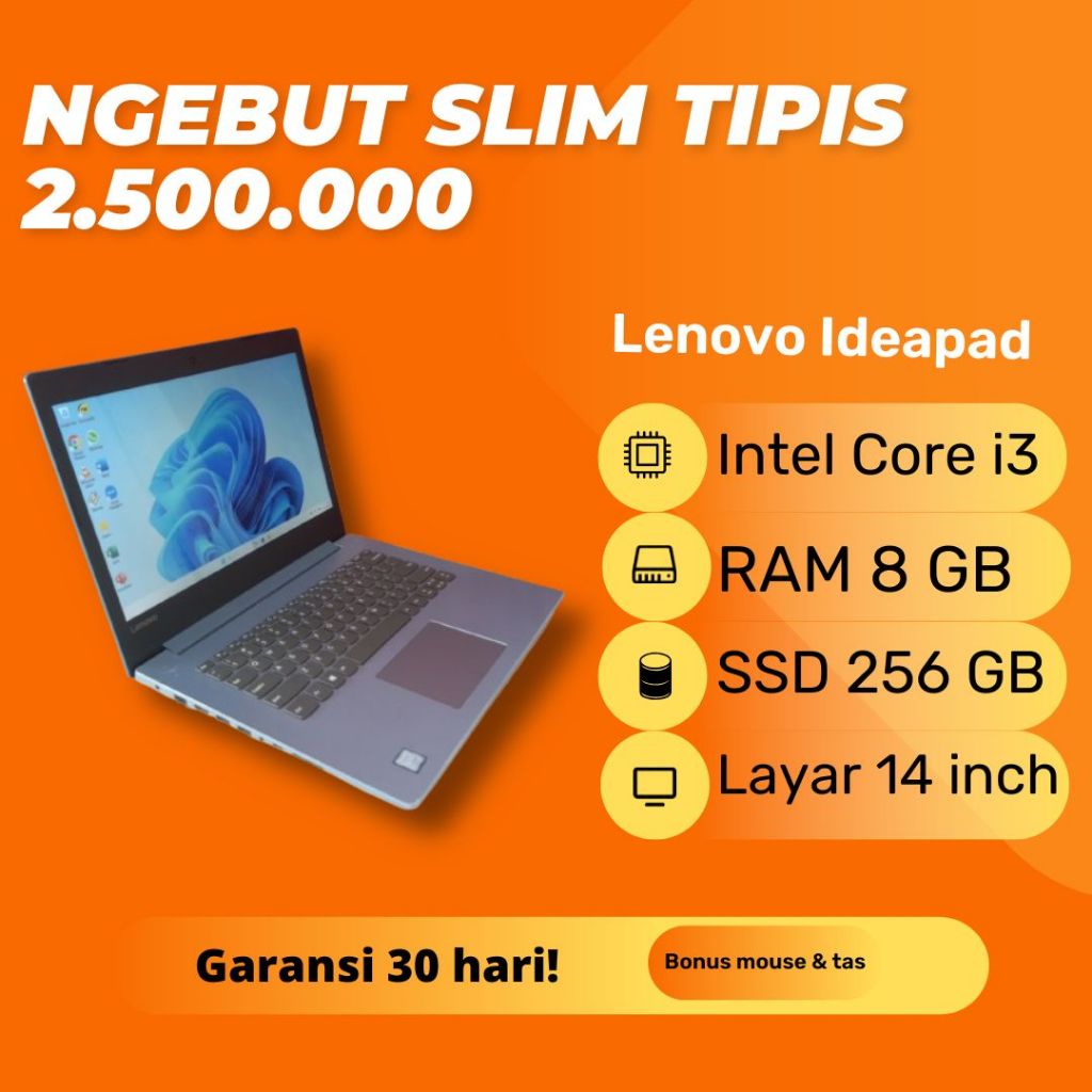 Laptop Lenovo Ideapad 320-14isk Blue Slim Tipis Intel Core i3 6006U RAM 8GB SSD 256GB Windows 11