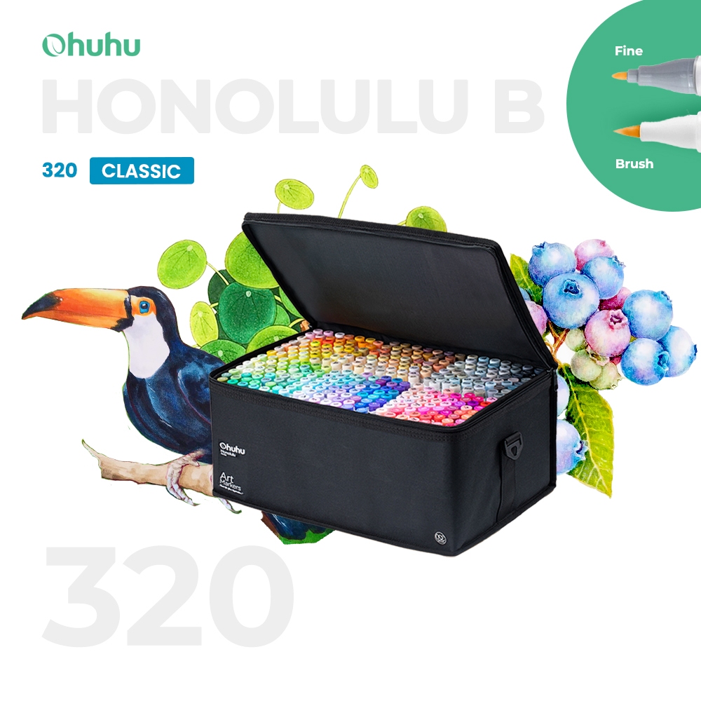 

OHUHU Honolulu B 320 Colors Dual Tip (Brush & Fine) Alcohol Art Markers