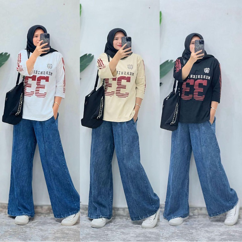 setelan Wanita jumbo football Jumbo Combat Kulot jeans Kekinian Trendy