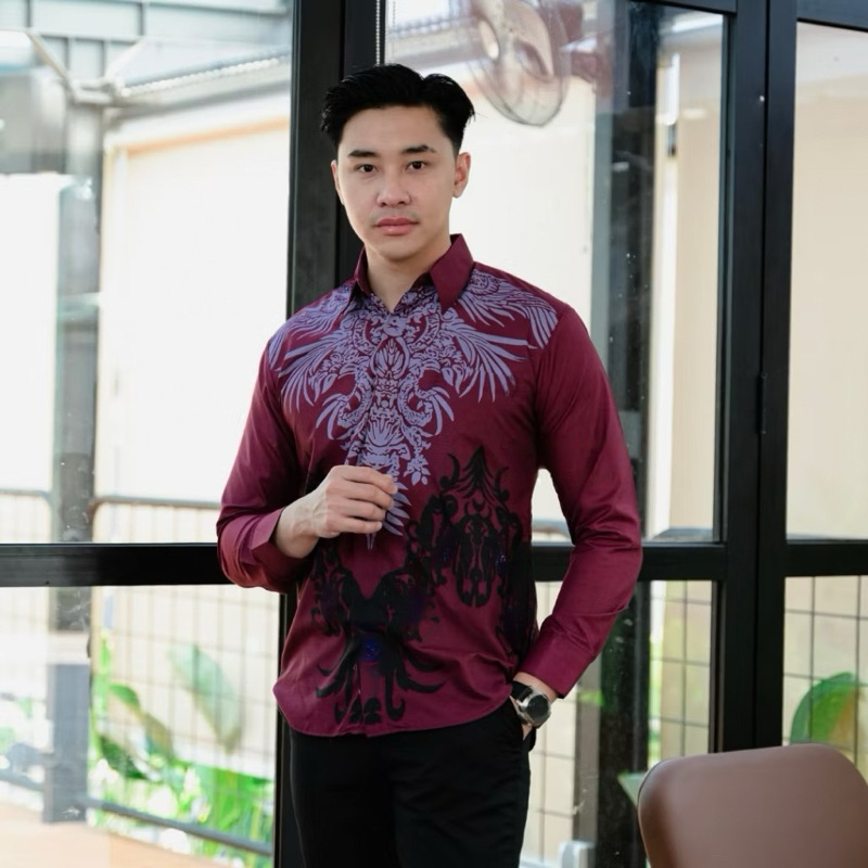 Batek Lakilaki Lengan Panjang Lemeja Cowo Bayik 2025 Baju Barik Batil Pesta Gaya Baru Kemeja Batik P