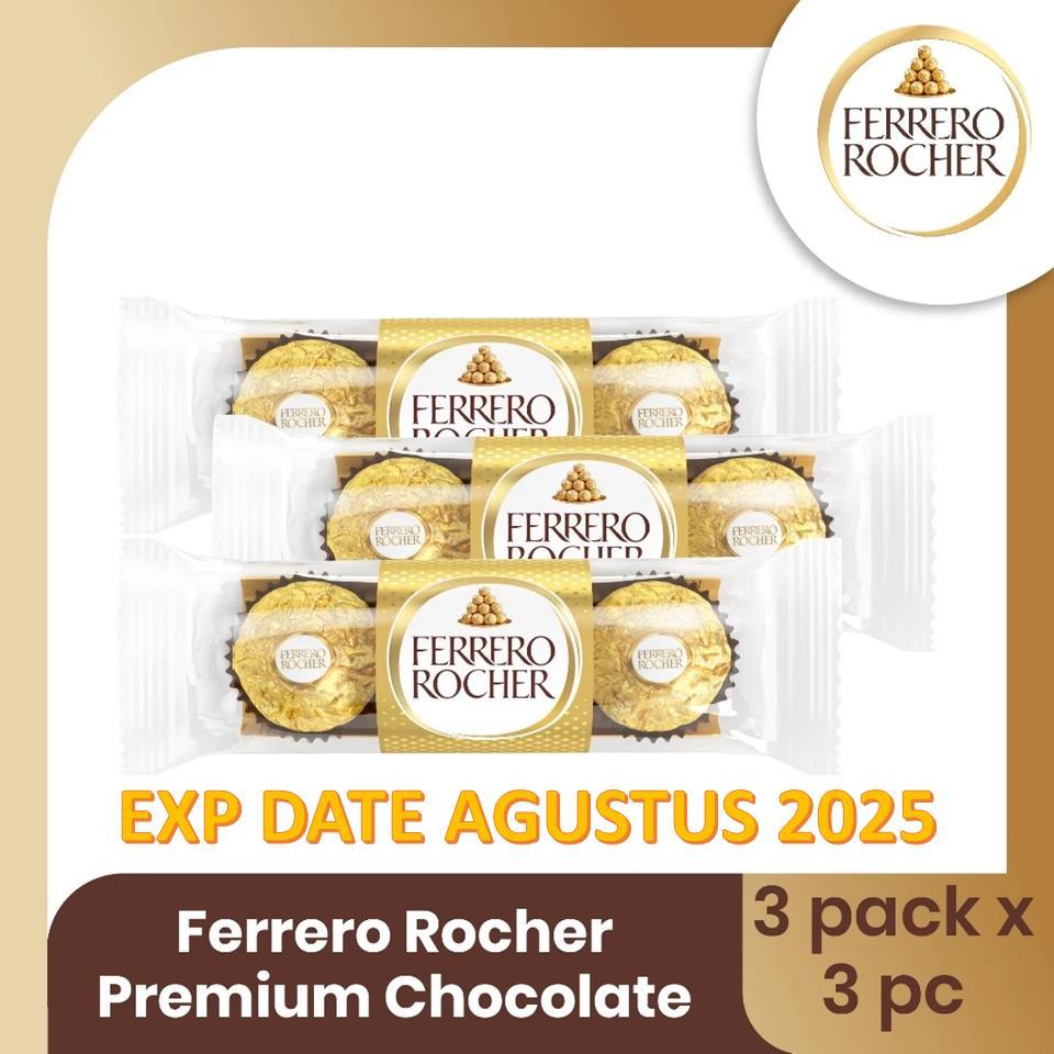 

3 Pack (9 Pcs) Ferrero Rocher Premium Chocolate Isi 3pcs EXP AGUSTUS 2025 PROMO HALAL!