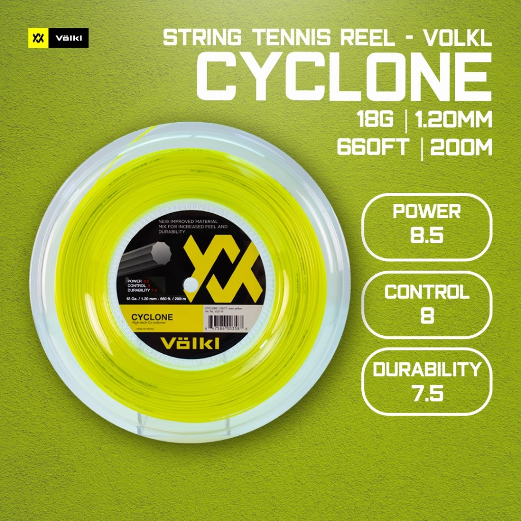 Senar Raket Tenis Tennis Volkl Cyclone Reel Neon Yellow 18 Gauge 1.20MM Original