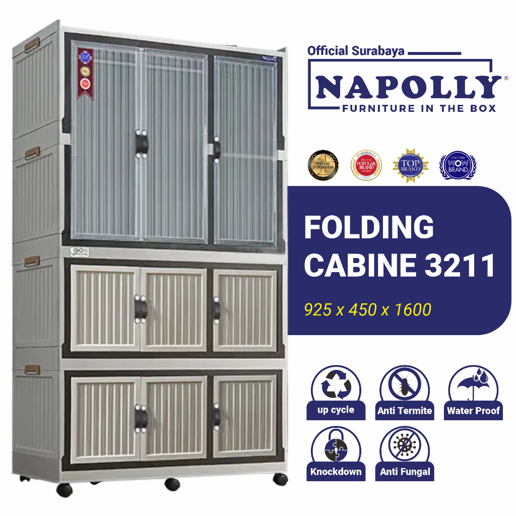 Napolly (Official Surabaya) - Lemari/Kabinet Plastik Multifungsi 3 Tower 4 Susun Transparan - FOLDIN