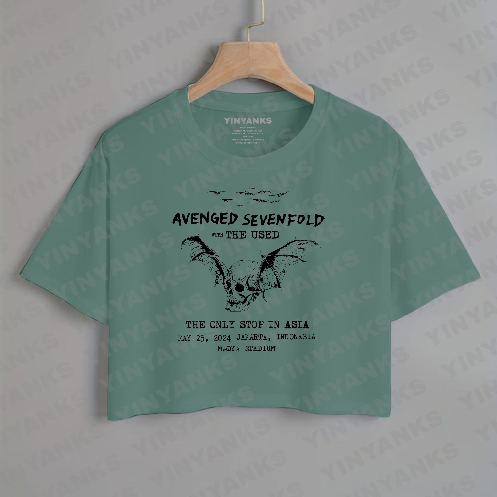 Yinyanks Kaos Crop Top Avenged sevenfold tour jakarta T-shirt wania lengen pendek Atasan