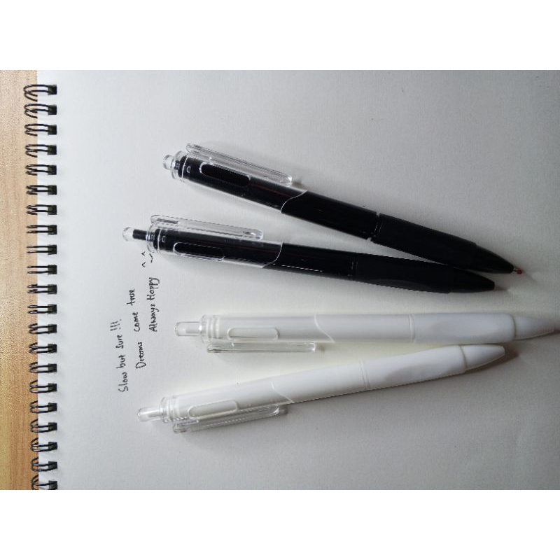 

Pulpen Gel 0.5mm tinta hitam minimalist elegan, hitam putih, bolpoint gel, perlengkapan sekolah