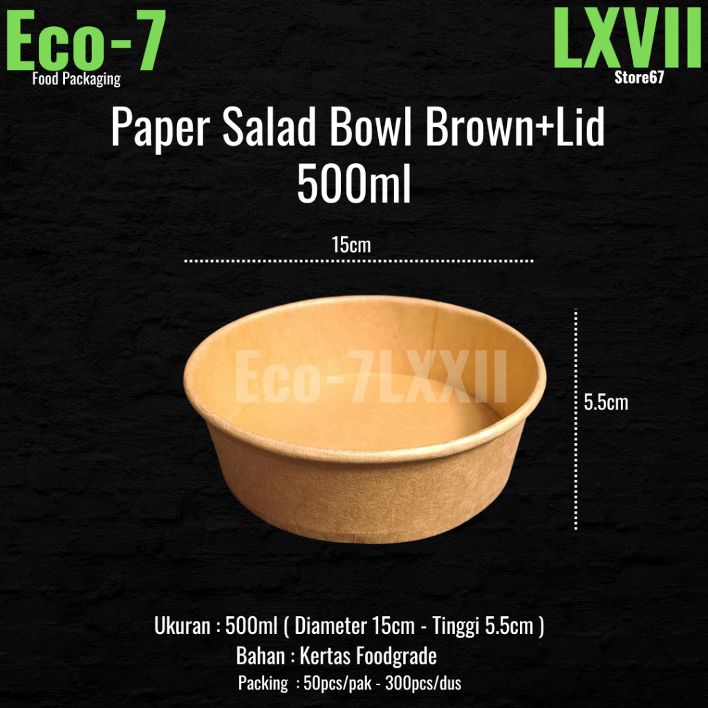 Paper Bowl Salad Brown Kraft 500ml + Lid - Rice Bowl, Salad Bowl