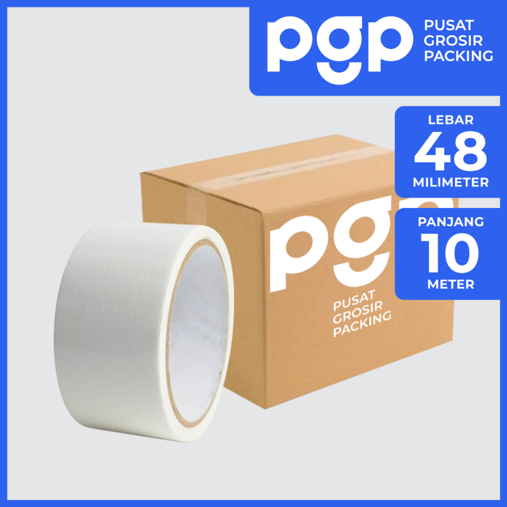 

Double Tape Kertas 48mm x 10 Meter | 1 Dus Isi 72 Pcs/Roll | Lakban Murah Berkualitas