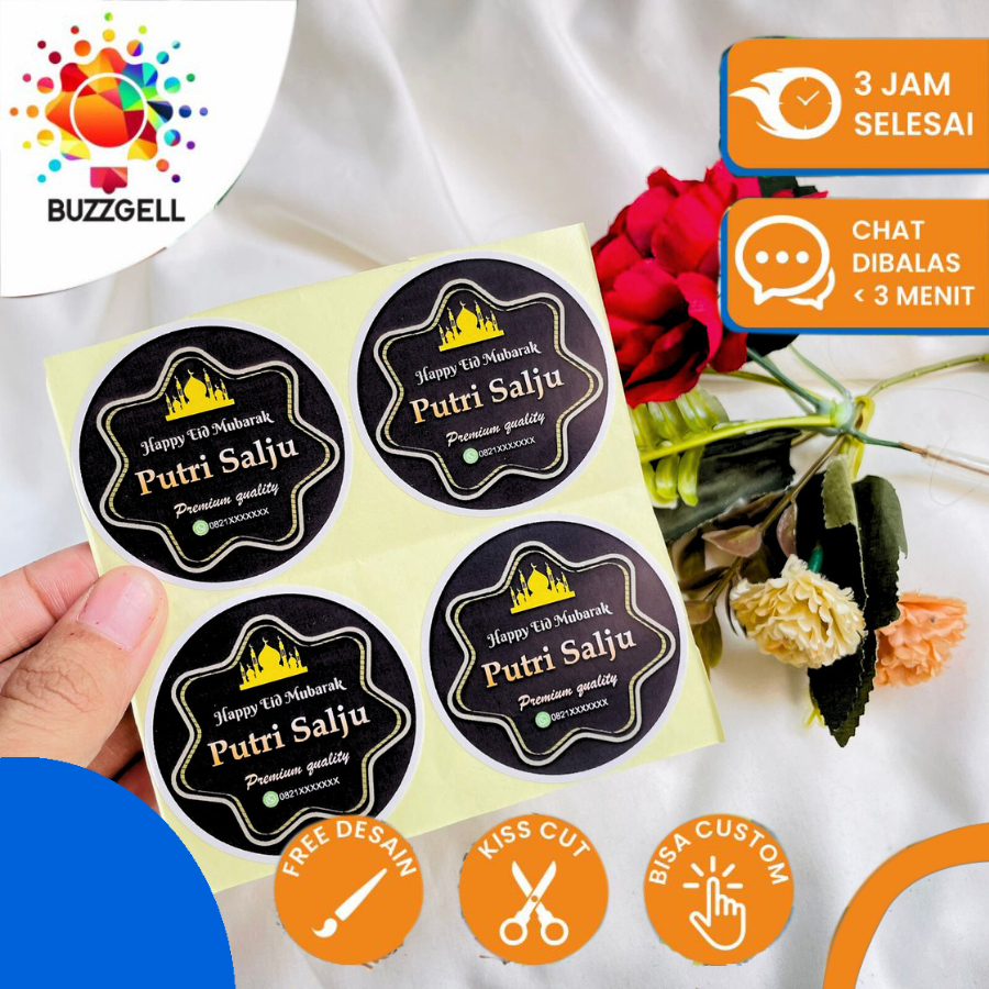 

2-4 Sticker Toples Kue Kering Bulat Stiker Chromo Custom Cookies Lebaran Idul Fitri Label Buzzgell