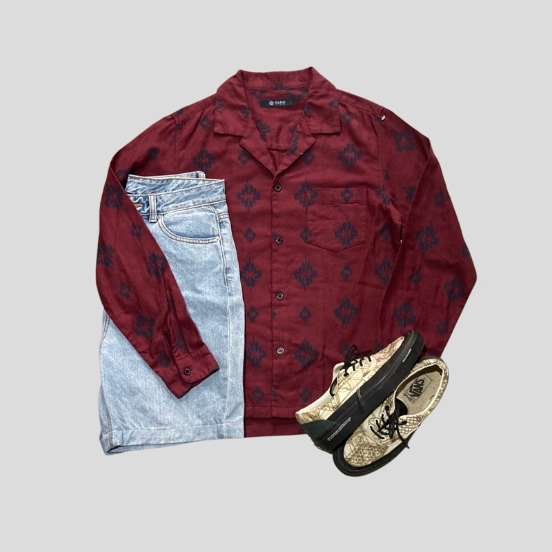 Nano universe japan astec open collar flanel shirt