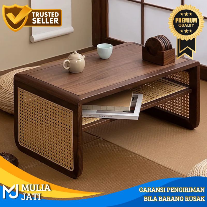 Meja Lesehan Ruang Tamu Bergaya Jepang Jati Rotan Meja Lesehan Multifungsi Kayu Jati Meja Ruang Tamu