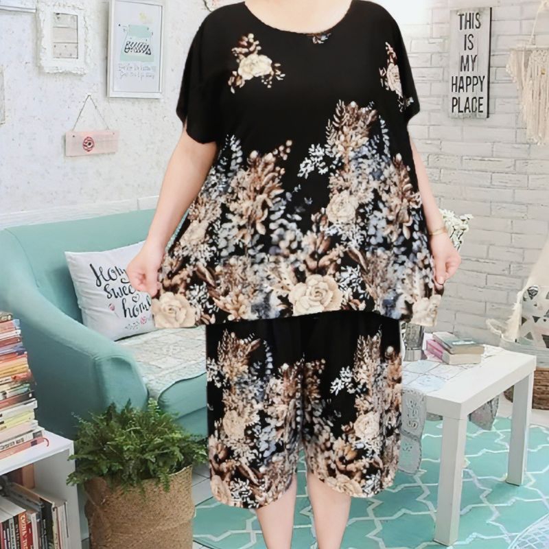 setelan jumbo celana 3/4 wanita one set rayon wanita one set jumbo wanita setelan wanita celana 3/4 