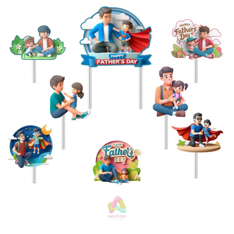 Topper Hari Ayah, Topper cake, hiasan kue ulang tahun topper karakter Hari Ayah