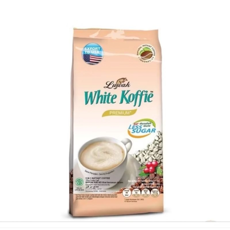 

Luwak White Koffie Less Sugar, minuman kopi' seduh dengan rendah gula EXP: APRIL 2026