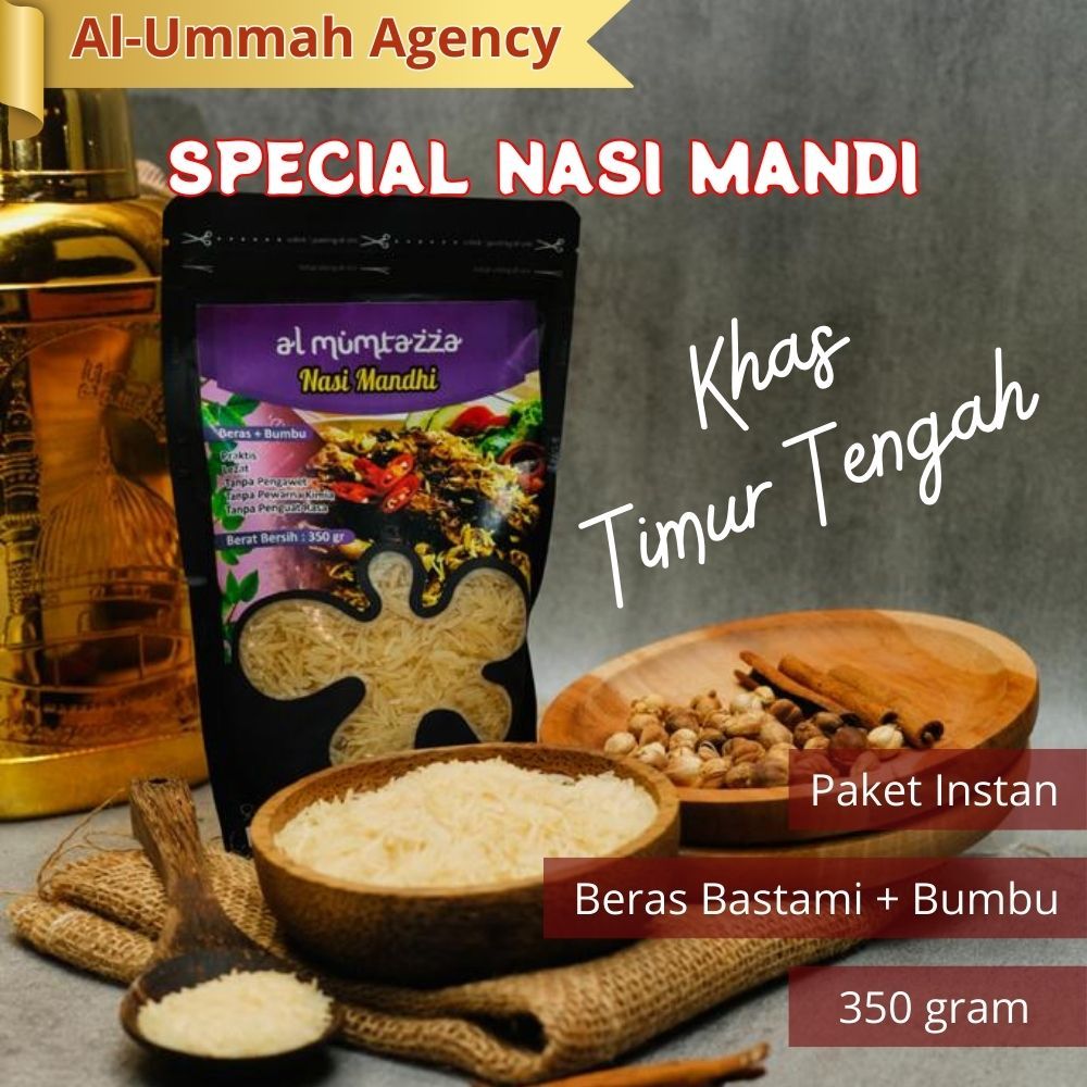 

Nasi Mandi Khas Masakan Timur Tengah Paket Instan Beras Basmati dan Bumbu Mandhi 350gram